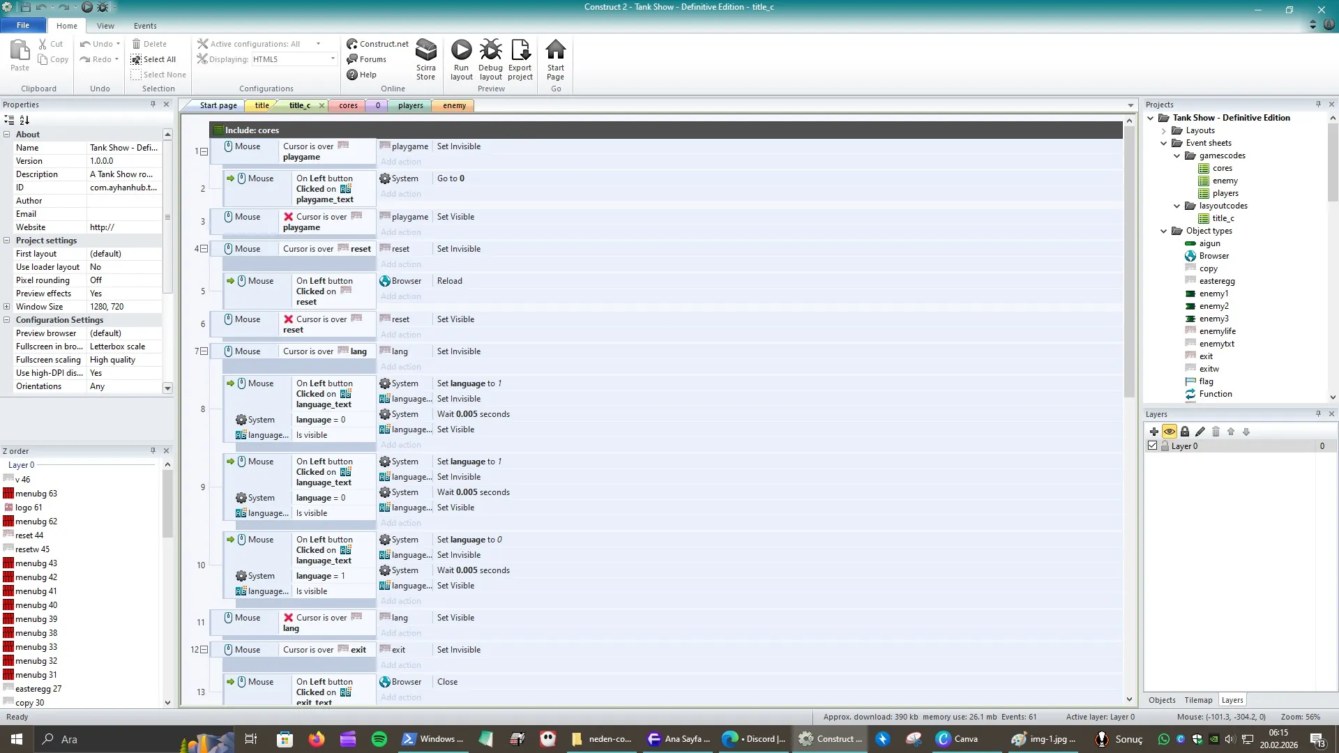 Construct 2 - Kodlama Ekranı